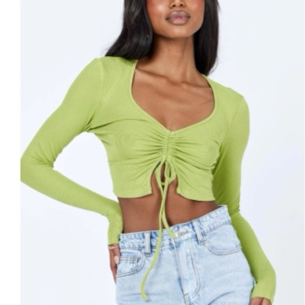 Green Ruched Long Sleeve Crop Top (Rayna long sleeve)